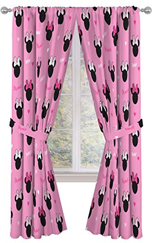 Jay Franco Disney Minnie Mouse Hearts N Love 84 inch Drapes - Beautiful Room Décor & Easy Set Up, Bedding - Curtains Include 2 Tiebacks, 4 Piece Set (Official Disney Product)
