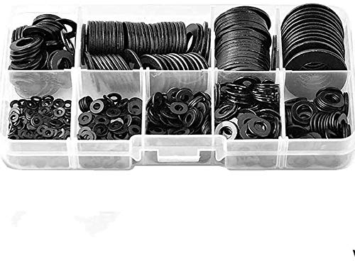 TAIANJI 684 Stk Flach Unterlegscheiben Sortiment Set M2 M2.5 M3 M4 M5 M6 M8 M10 M12 Beilagscheiben Metall 9 Größen Schwarz Flach und Sicherungsscheiben Sortiment Set