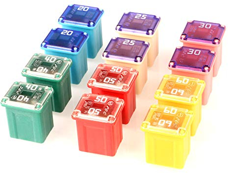 Gebildet 12pcs 12V-24V Automotive Low Profile Jcase Box Shaped Assorted Fuse for Trucks,Cars and SUV,Boat(20A/25A/30A/40A/50A/60A,Each 2pcs)