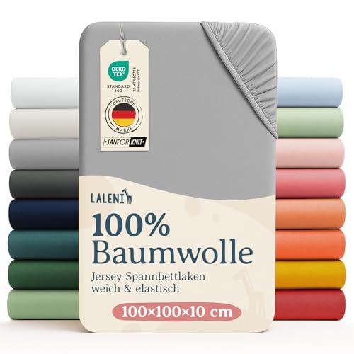 Laleni Jersey underlakan med resår, 100% bomull, OEKO-TEX, 100x100 cm, set om 2, Grå