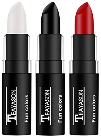 Go Ho 3 PCS Makeup Clown White Cream-Blendable Stick-Eye Black Sticks Face Body Paint Professional Halloween SFX Makeup,Safe Facepaint Nose&Lip Smacking for Sports Festival Make up(White+Black+Red)