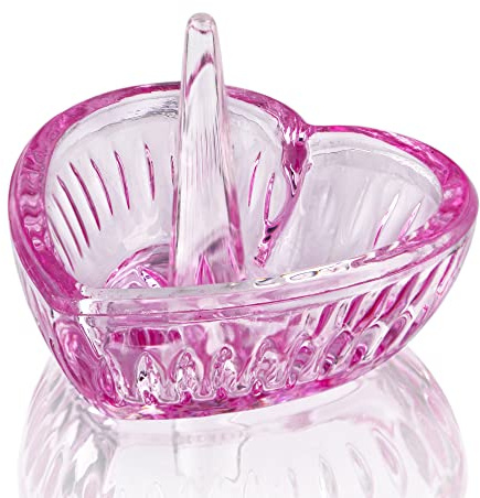 H&D HYALINE & DORA Crystal Heart Rings Holder for Jewelry Glass Ring Dish, Pink