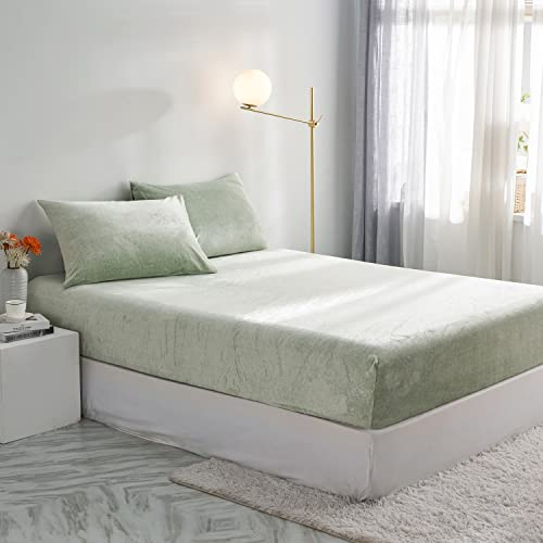 Damier Kinder Winter Spannbettlaken 90x200cm Grün Fleece Warme Plüsch Spannbetttuch Cashmere Coral Jungen Kids Bettlaken Geeignet für 30cm Matratze