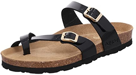 Rohde Damen Zehentrenner Pantolette Lack Schnalle Kork Fußbett Alba 5575, Größe:40 EU, Farbe:Schwarz