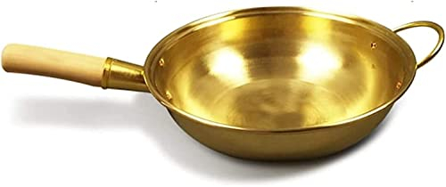 TOBILE Pure Copper Pan Copper Pot Chinese Wok Frying Pan Brass Frying Pan Cookware Cooking Wok Copper Cooker (Size : 34cm)