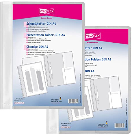 VELOFLEX Veloform A474109 File Folder, Pack of 2, DIN A4, White, PVC, Crystal Clear Front Cover, Suitable for Document Wallets