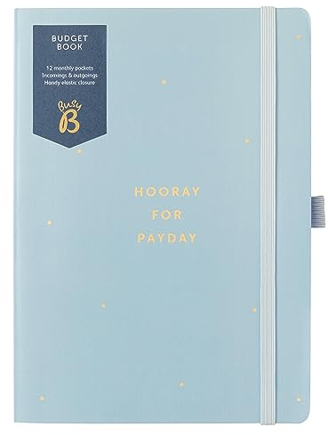 Busy B Budget Book - Cloud Blue - Monthly Budget Planner with Handy Receipt Storage Pockets and Pen Loop