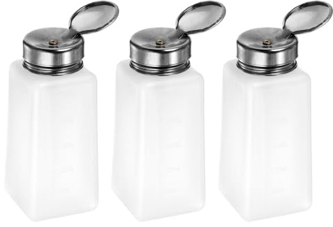 HARFINGTON 3pcs Solvent Alcohol Dispensers 250ml(8.5oz) Push Down Liquid Dispenser Pump with Sealing Stainless Steel Lid for Acetone Cleanser Polish Remover, White