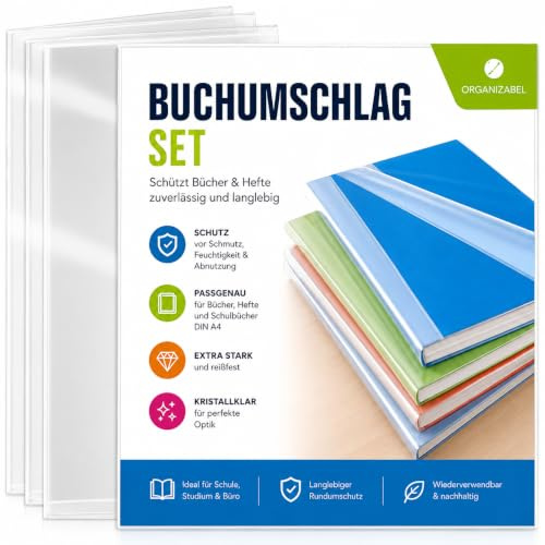 75x Buchhülle & Umschlag, DIN A4 Buchumschlag - durchsichtig & klar- für Bücher, Hefte und Schulmaterial- Buchhülle, Buchschoner & Hefthülle