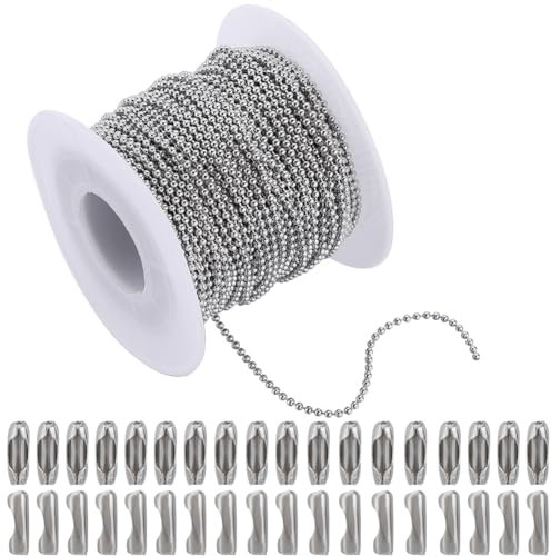 SOFPLATE 65.6 Piedino 1.5mm Catena A Sfera In Acciaio Inossidabile Catene A Sfera con Perline con 50 Pezzi Connettori Catena In Metallo Argento Bobine Rotolo Catene A Sfera per Creazione di Gioielli F