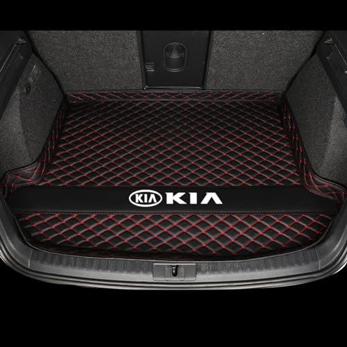 WHDPPP Tailored Car Boot Mat for KIA Sportage 2018-2025 | Leather Rear Trunk Liner with Raised Edges | All Weather Cargo Tray | Floor Guard Cover | Waterproof Protector Carpet (Black Red)