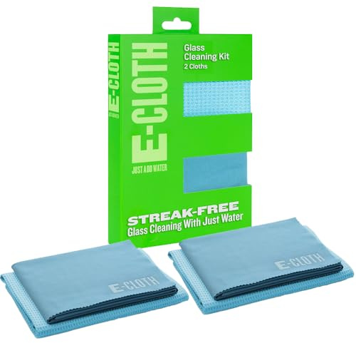 E-Cloth Microfiber Window Cleaning Cloth Kit - Glass Cleaning Cloth for Windows, Mirrors, Cars, Lenses, Eyeglasses, & More, Streak Free Clean, Machine Washable Reusable Towel - Alaskan Blue (2 Kits)