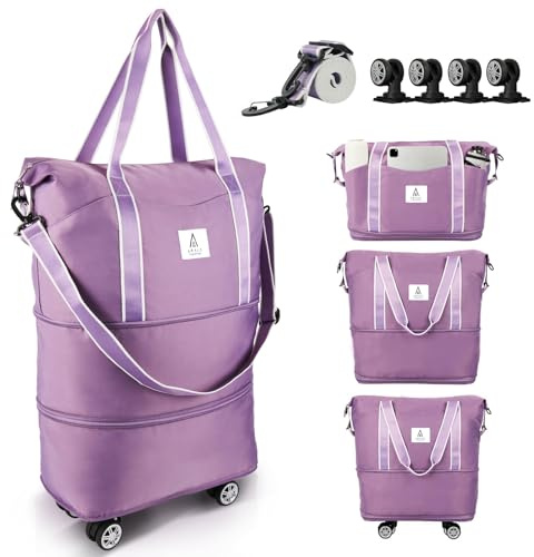 Arxus Bolsa de Viaje con Ruedas Plegable Bolso Bandolera Expandible 25L-55L | Grande Travel Tote Bag para Mujer Hombre