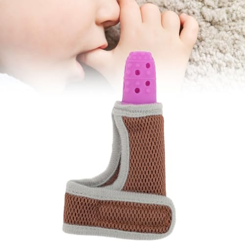 Tapón de succión para pulgar infantil, silicona médica transpirable, tratamiento ajustable contra chuparse el pulgar, alivia la dentición, con puntos de masaje, color azul, 7 meses a 10 años