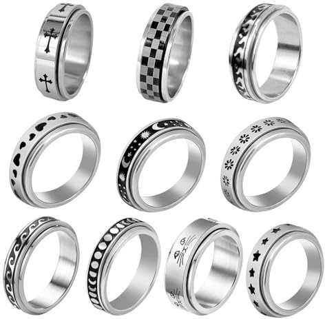 YSJCHEBS - Anneaux Fidget Twist en Acier Inoxydable, Ensemble de 10 Pièces pour Stress et Anxiété - Style Argent pour Femmes