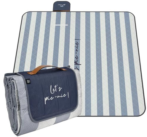 PERLETTI Manta Picnic Impermeable Adultos Familias 200x200 - Manta Camping Picnic Blanket Playa Parque Jardín Senderismo - Alfombra para Exterior Plegable Portátil Multifunción (Rayas, 200x200)
