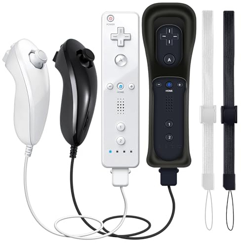 GOUYESHO Naken ersättningsfjärrkontroll för Wii/Wii U-kontroller med Nunchuck Motion Plus, ersättning för Wii/Wii U-konsol, 2-pack (svart och vit)