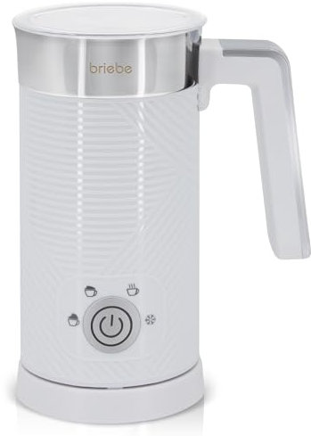 briebe Elegance Espumador de Leche Eléctrico Calentador 4 en 1, Espuma Fría/Caliente 130ml para Café Latte, Capuchino, Macchiato, Leche Caliente 300ml, Milk Frother, Libre BPA, 500W, Diseño Blanco