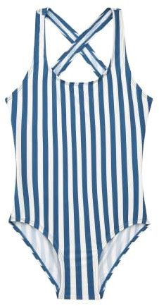 40º Grados - Bañador Niña Tirantes Cruzados | Estampado Varios | Lycra Suave | Color Rayas Marineras | Talla 16 años | Fabricado en España