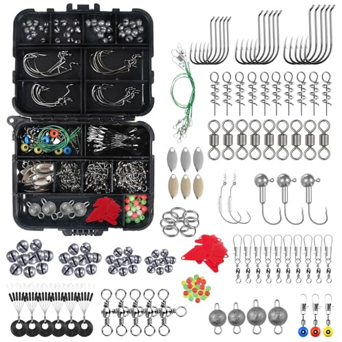 SANTUO 213Pcs Fishing Accessories Kit Sea Fishing Tackle Set with 15mm Spoon 16# 18# 15# Hooks Jigs 1g 5g 7g Weights and More Other Accessories Suitable for Trout Bass Perch Pike With Tackle Box