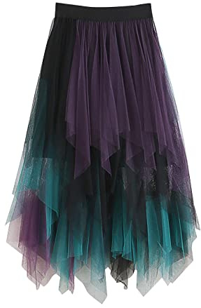 Skirts Crochet Slimming Multilayer Irregular Mesh Seam Cake Skirt Mid-Length Half Length Skirt Long Skirts Red, purple, One Size