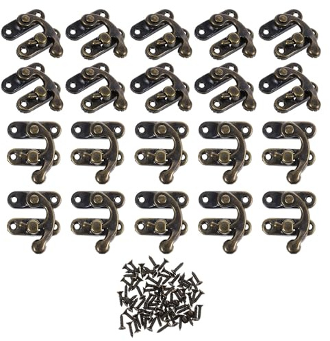 ARTSEWPLY 20 pièces Loquets de Boîte Bronze Antique Fermoirs à Bascule Droits avec Vis Crochets Rétro pour Boîtes à Bijoux Coffrets et Valises Fermeture Robuste et Décorative