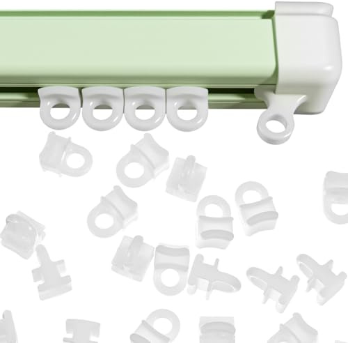 XLIUAX 60Pcs Curtain Rail Gliders Hooks, White Plastic Curtain Glider Hooks, Effortless Rollers Rail Gliders for Window Door Shower Campervan, 10mm x 6mm