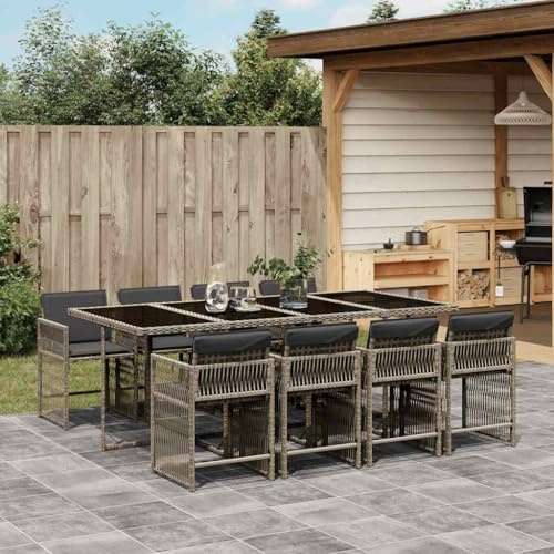 QJBSAVVA 9-TLG. Gruppo da giardino pieghevole, 220 x 106 x 73 cm, in rattan sintetico, con cuscino di seduta, resistente ai raggi UV, salvaspazio, per balcone, terrazza e giardino