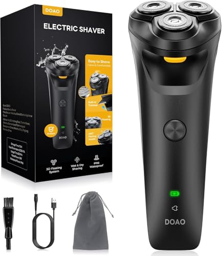 Rasoio Elettrico Barba, 2025 Aggiornato Rasoio Elettrico Uomo 2 in 1 Impermeabile Senza Filo Rotante per il Viso, Rasatura Wet & Dry