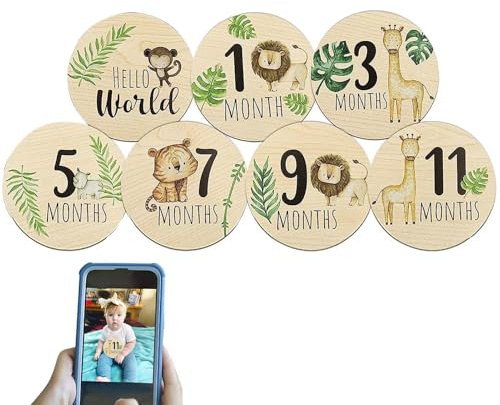 Tarjetas de hitos para bebés: discos de madera para bebés, bloques de hitos | Accesorios de fotografía de momento de crecimiento natural del bebé, conjunto de madera, recuerdos de la infancia, desarro
