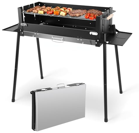 Denmay Stor hopfällbar grill bärbar campinggrill med ställning, picknickgrill inklusive grillgaller, kolgrillar, grill, BBQ bärbar, bordsgrill, campinggrill, mangalgrill, shish kebab