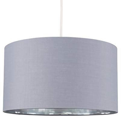 MiniSun Large Modern Grey & Chrome Cylinder Ceiling Pendant/Table Lamp Drum Light Shade