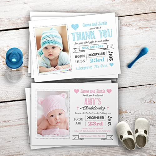 Baby Thank You Cards, Personalised, Birth Announcement, Girl or Boy Thank You Cards (Design 3)