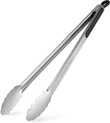 BBQ Tongs for Grilling, 17 Long Kitchen Cooking Stainless Steel Heavy Duty Locking Grill Tongs with Soft Grip Silicone Handle