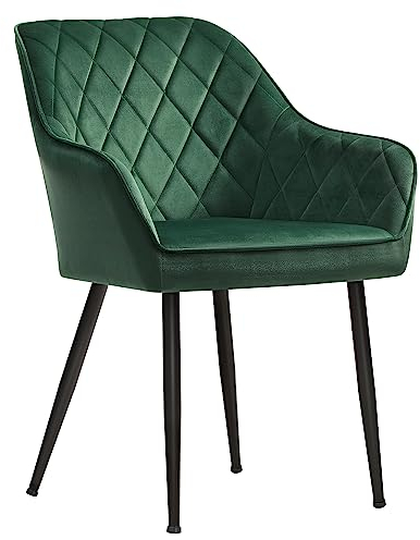SONGMICS chaise de salle à manger, fauteuil, siège rembourrée, avec accoudoirs, largeur d’assise 49 cm, pieds en métal, revêtement en velours, charge 110 kg, pour salon, chambre, Vert LDC088C01
