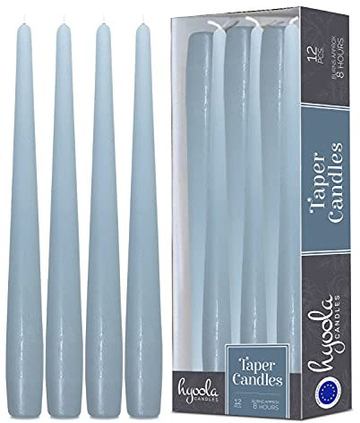 Hyoola Candele Lunghe a Cono 25 cm - Candele Coniche Senza Profumo Antigoccia - Candele Colorate Blu Ghiaccio - Candele Lunga Durata 8 ore - Set Candele Affusolate da 12