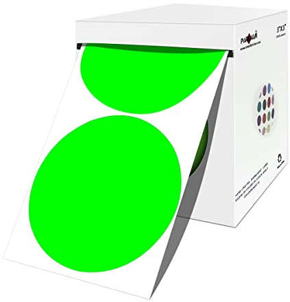 PARLAIM 3 Inch Color Coding Dot Stickers, 500 per Dispenser Box Color Coded Circle Label, Fluorescent Green Inventory Large Stickers