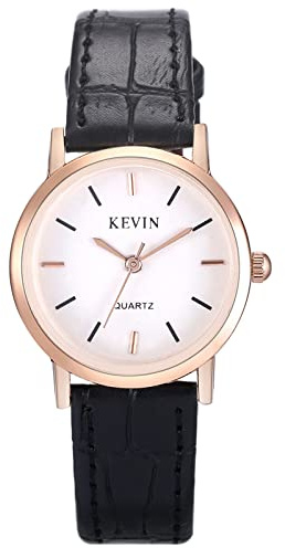 JewelryWe Damenuhr Analog Quarz Partner Freundschafts Armbanduhr Klassische Einfache Leder Armband Uhr für Damen Frau Schwarz