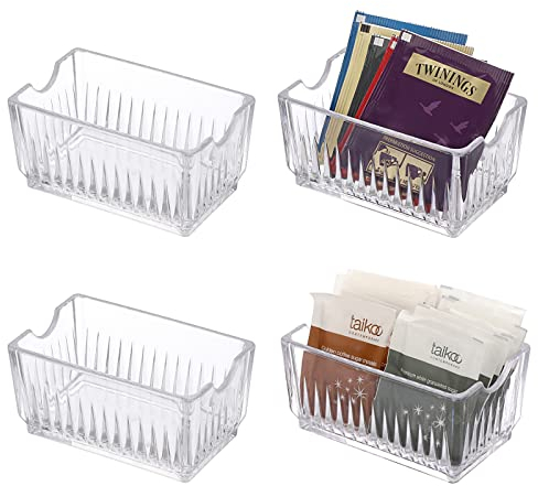 IGNPION Set of 4 Sugar Packet Caddy, Plastic Tea Bag Organizer, Sweetener & Condiments Packet Bowl Small Storage Basket Container for Cafe, Bar, Restaurant, Hotel