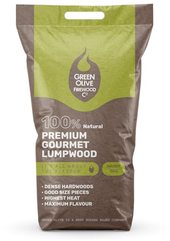 Green Olive Firewood - Premium Gourmet Lumpwood bbq Charcoal - Restaurant Grade Charcoal Barbecue - ideal for Charcoal Barbecues, fire-pits and outdoor grilling - bbq coal 5.5 Kg