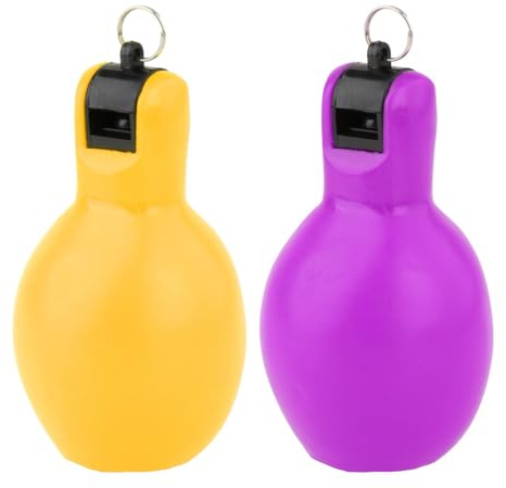 harayaa 2 Stück Handquetschpfeifen, Trainerpfeife, Weiches PVC, Handsportpfeife, Trainerpfeife für Wandern, Fußball, Outdoor, Gelb und Violett