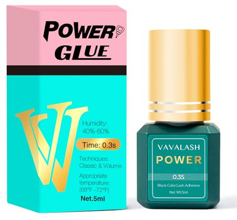 VAVALASH Eyelash Extension Glue Lash Extension Adhesive 0.3 Sec Drying Time Retention 9 Weeks Maximum Bond Lash Glue Long Lasting Black Eyelash Glue Professional Lash Artist Use Only (Power,5ml)