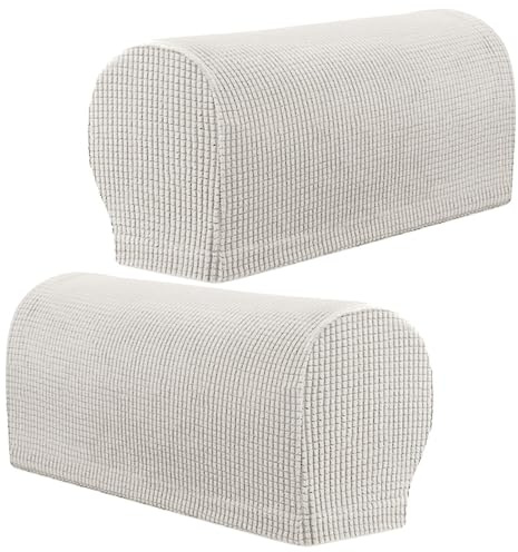 FANSU Stretch Armrest Covers, Armchair Covers for Arms Set of 2 Sofa Arm Covers Spandex Anti-Slip Washable Furniture Protector Fit for Armchair Sofa Couch Recliner Arm Rest (Ivory White)