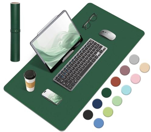 Anti-Rutsch-Schreibtischmatte, Schreibtischunterlage aus Naturkork und Leder, Wasserdichtes Großes Mauspad, Tischschutzmatte für den Schreibtisch, Mauspad für Büro/Haus/Decke (Dunkelgrün, 60x34CM)