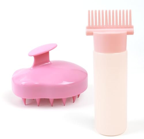 Zssxysm Applicatore Tintura per Capelli 180ml con Massaggiatore del Cuoio Capelluto Spazzola, Distributore Olio Capelli con Scala Graduata, Shampoo Colorante Bottiglia (Rosa)