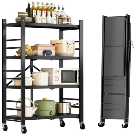 MAGIC SELECT Regal zu Lagern. Modulares Mehrzweckregal. Regal mit Rädern. Klappbares Standregal. Möbel für Küche, Bad, Schlafzimmer, Wohnzimmer mit 4 Ablagefächern.