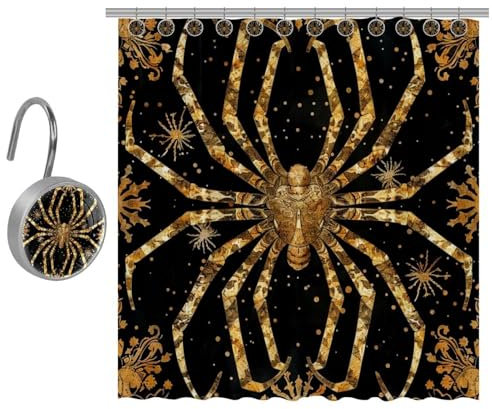 etoenbrc Tenda da doccia retrò a forma di ragno con 9 ganci in acciaio inossidabile, in poliestere impermeabile, ad asciugatura rapida, lavabile, per vasca da bagno, 91,4 x 182,9 cm