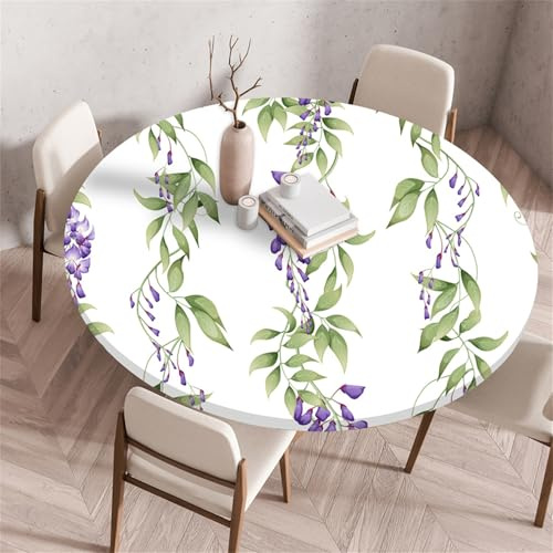 Muiuou Rund bordsduk, Blommtryck Återanvändbar Torkbar Vattentät Oljebeständig Elastisk Kantad Cirkelformad Bordsduk, Passande Kök Restaurang Picknick Hemdekoration (Diameter 100cm, Stil 12)