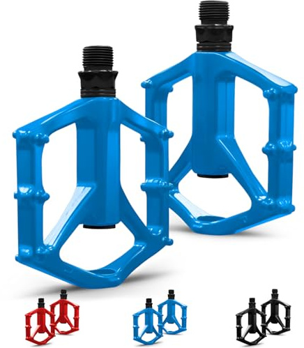 RainFlowwer Mountain Bike Pedals, Road MTB Flat Pedals, Non-Slip Lightweight Aluminum Alloy Bicycle Pedals, Fits 9/16 Road Mountain BMX MTB Bike Pedal