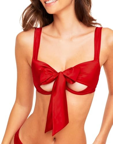 Adore Me Gynger Unlined Bow Bra - XS-4X Regular & Plus-Size Satin Balconette Bra with Underwire & Adjustable Straps, Dark Red, XS